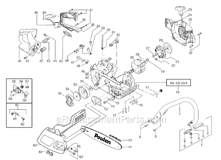 Page A Diagram and Parts List for 2550 Type 7 Poulan Chainsaw