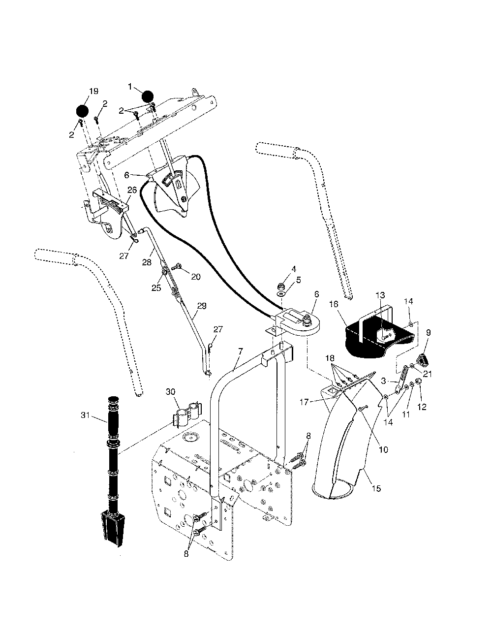 Control panel/discharte chute Diagram and Parts List for 96192000300  Poulan Snow Blower