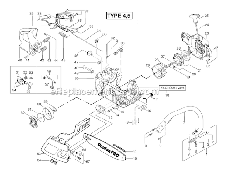 B - B-Starter-Type 4-5 Diagram and Parts List for 260PRO 260 Pro Poulan Chainsaw