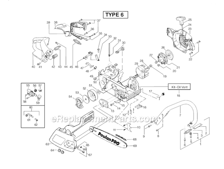 C-Starter-Type 6 Diagram and Parts List for 260PRO 260 Pro Poulan Chainsaw