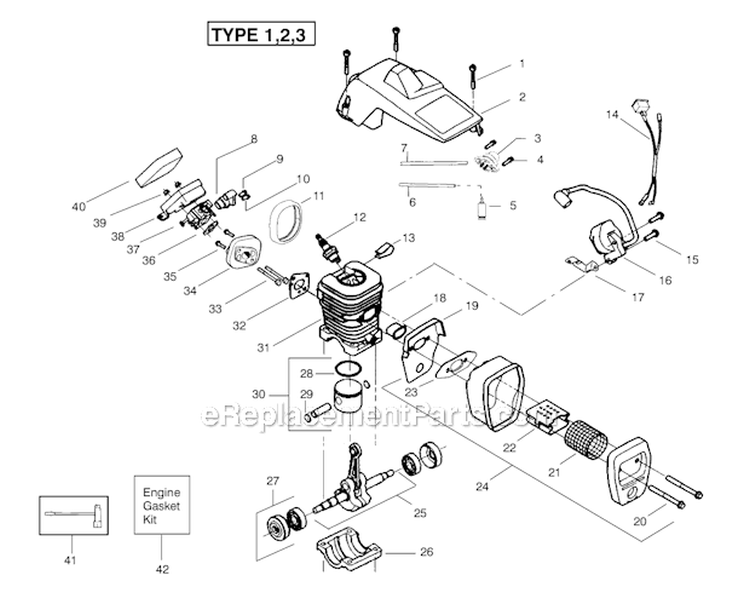 D-Engine-Type-1-3 Diagram and Parts List for 260PRO 260 Pro Poulan Chainsaw