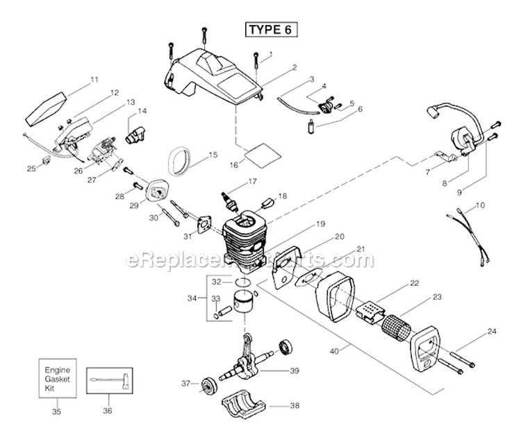F-Engine-Type-6 Diagram and Parts List for 260PRO 260 Pro Poulan Chainsaw