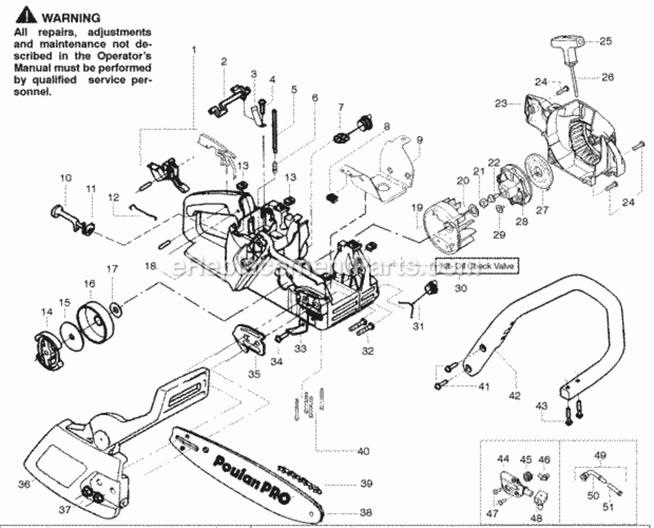 Page B Diagram and Parts List for 262  Poulan Chainsaw