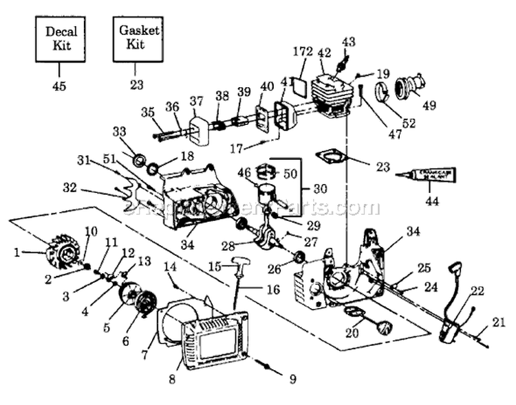 Page A Diagram and Parts List for 2700  Poulan Chainsaw