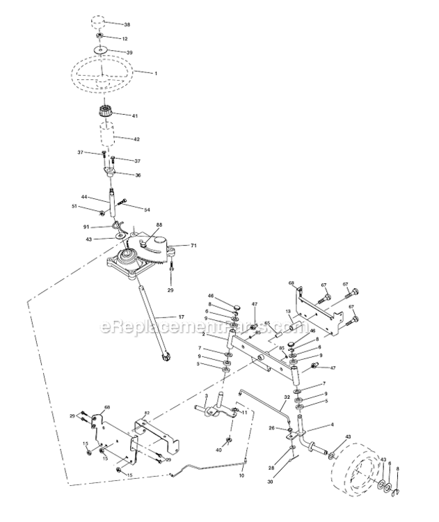 Steering Diagram and Parts List for 271150  Poulan Lawn Tractor