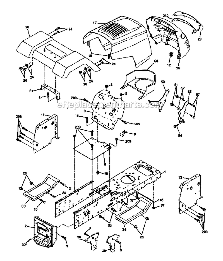 Chassis And Enclosures Diagram and Parts List for 271470  Poulan Lawn Tractor