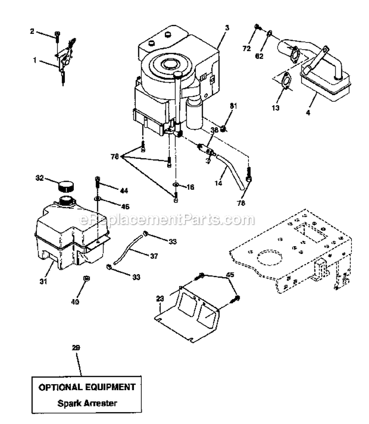 Engine Diagram and Parts List for 271470  Poulan Lawn Tractor