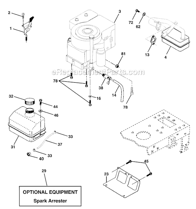Engine Diagram and Parts List for 271491  Poulan Lawn Tractor