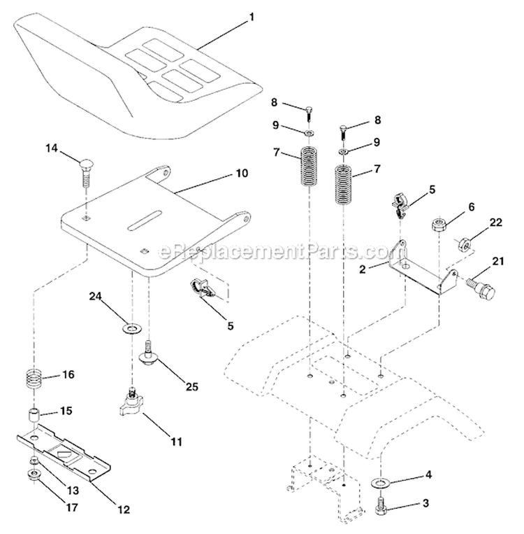 Seat Assembly Diagram and Parts List for 271491  Poulan Lawn Tractor