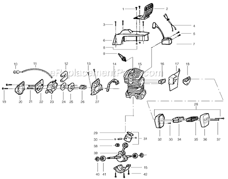 Page B Diagram and Parts List for 2775 Type 1 Poulan Chainsaw