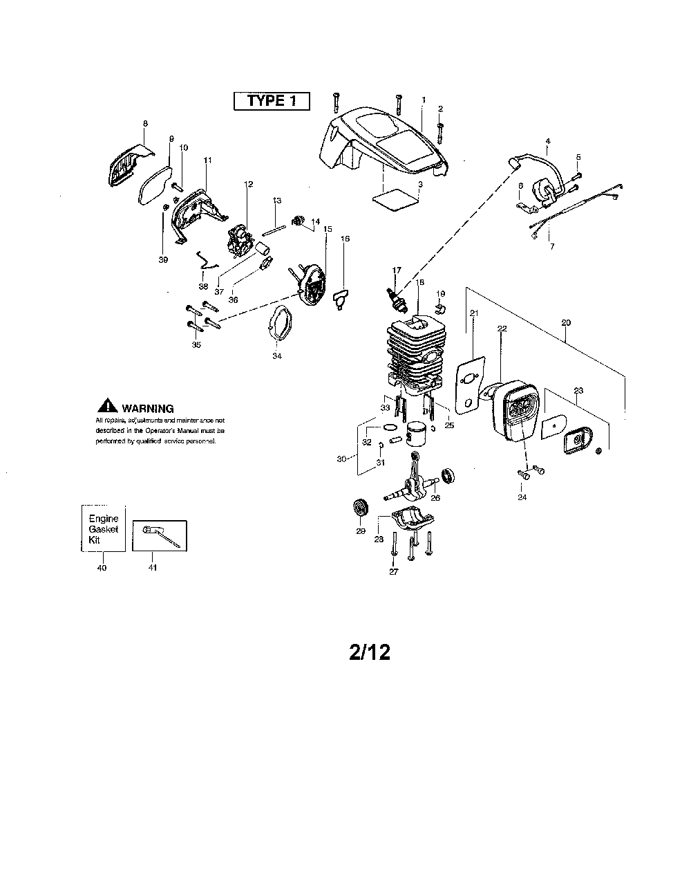Shield/cylinder/crankshaft Diagram and Parts List for PR4218 TYPE 1 Poulan Chainsaw