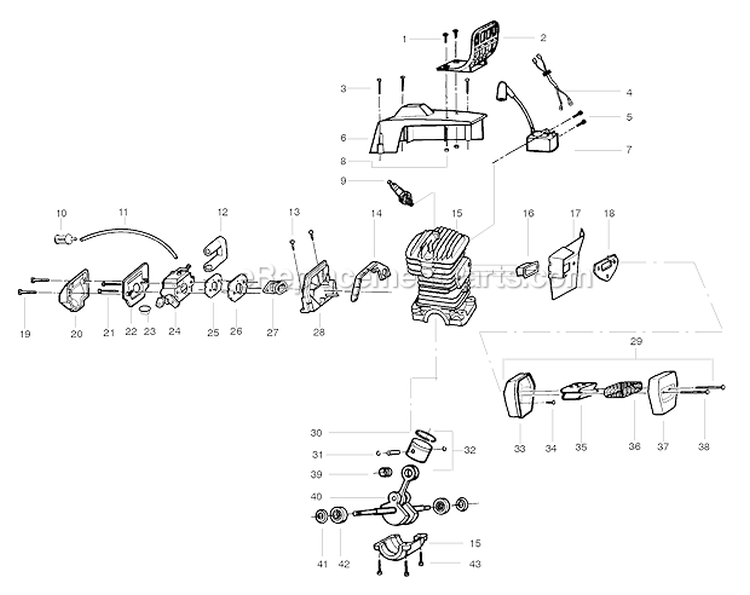 Page A Diagram and Parts List for 2900 Type 1 Poulan Chainsaw