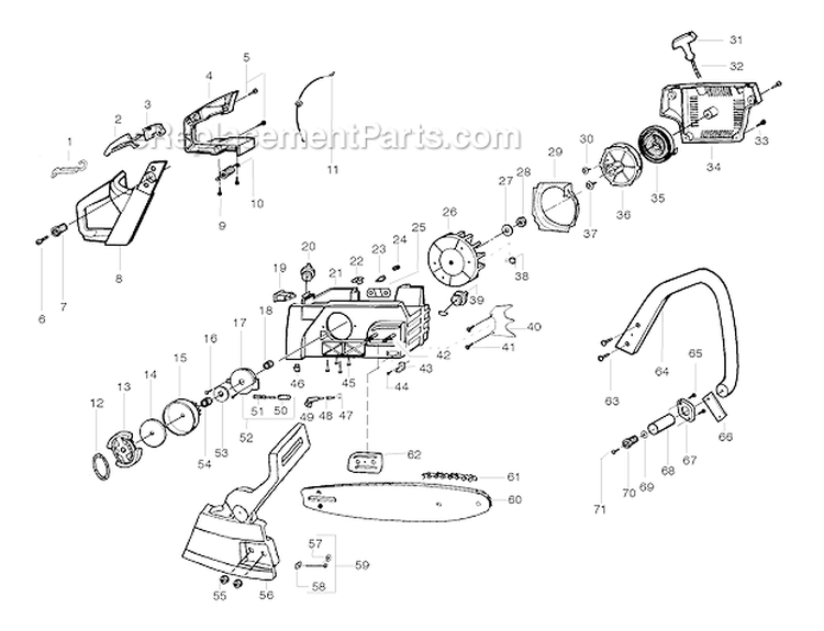 Page B Diagram and Parts List for 2900 Type 1 Poulan Chainsaw