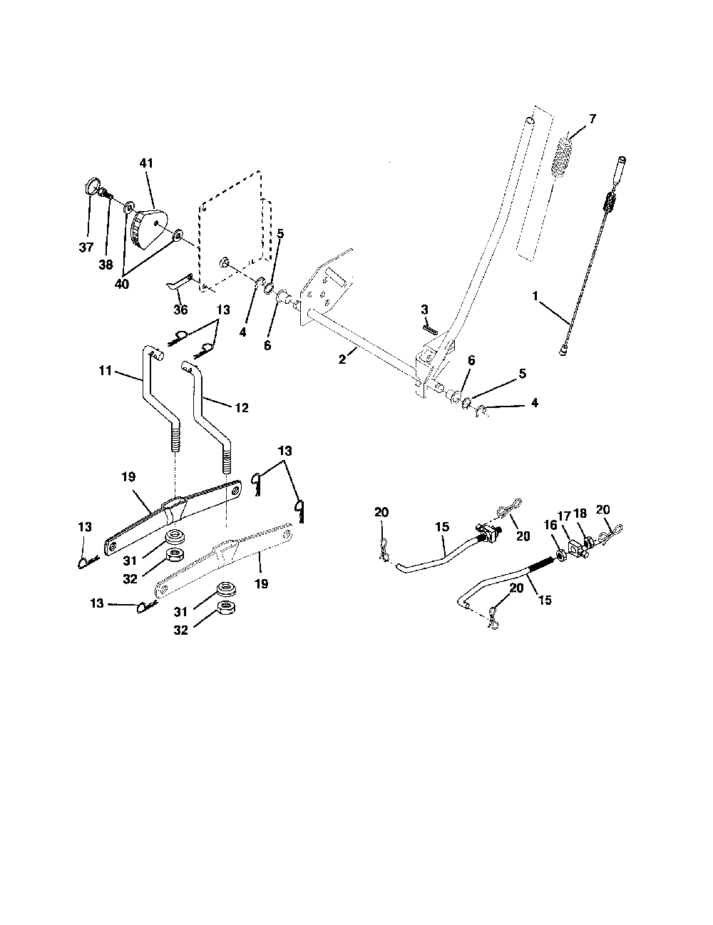 Mower lift Diagram and Parts List for 96012003001  Poulan Lawn Tractor