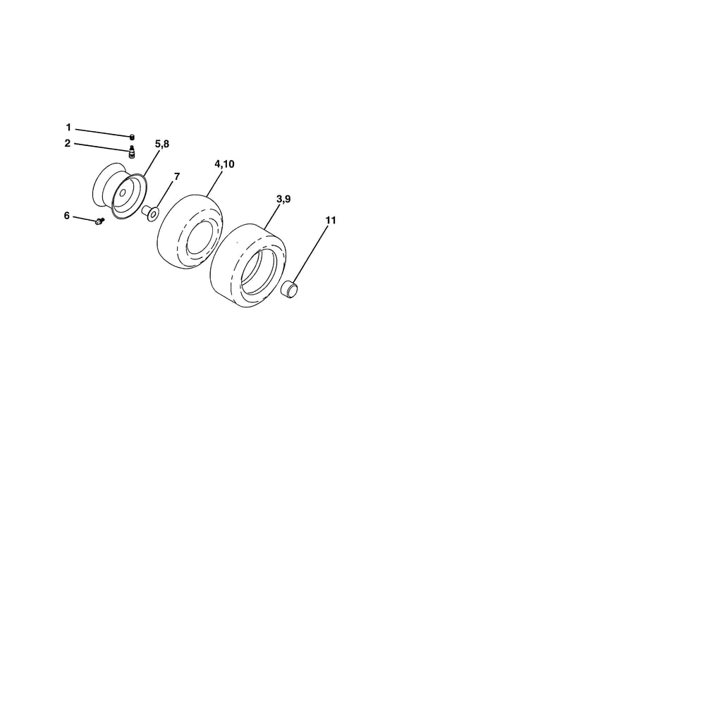 Wheels And Tires Diagram and Parts List for PXT175G42 96016002400 Poulan Lawn Tractor