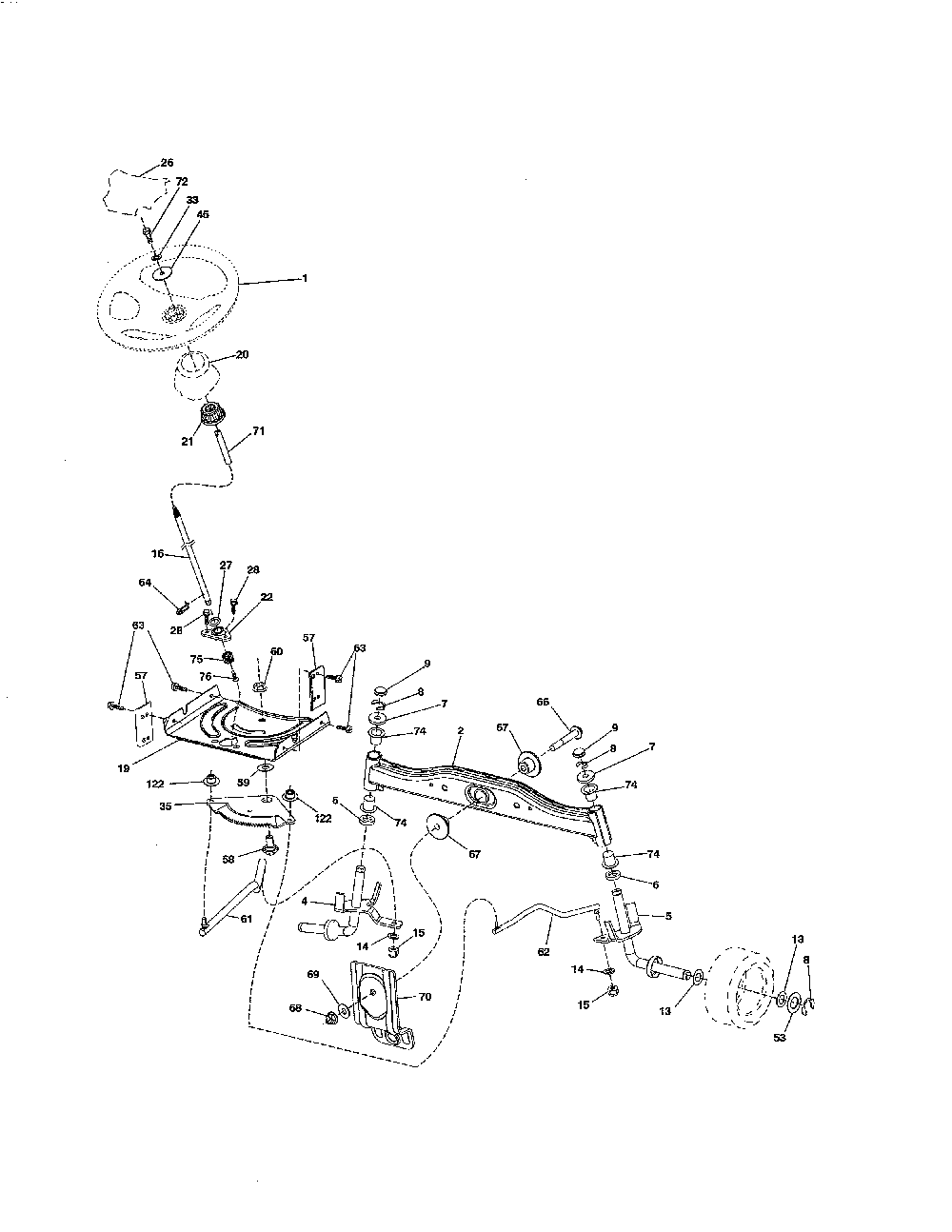 Steering Diagram and Parts List for 96042016600  Poulan Lawn Tractor