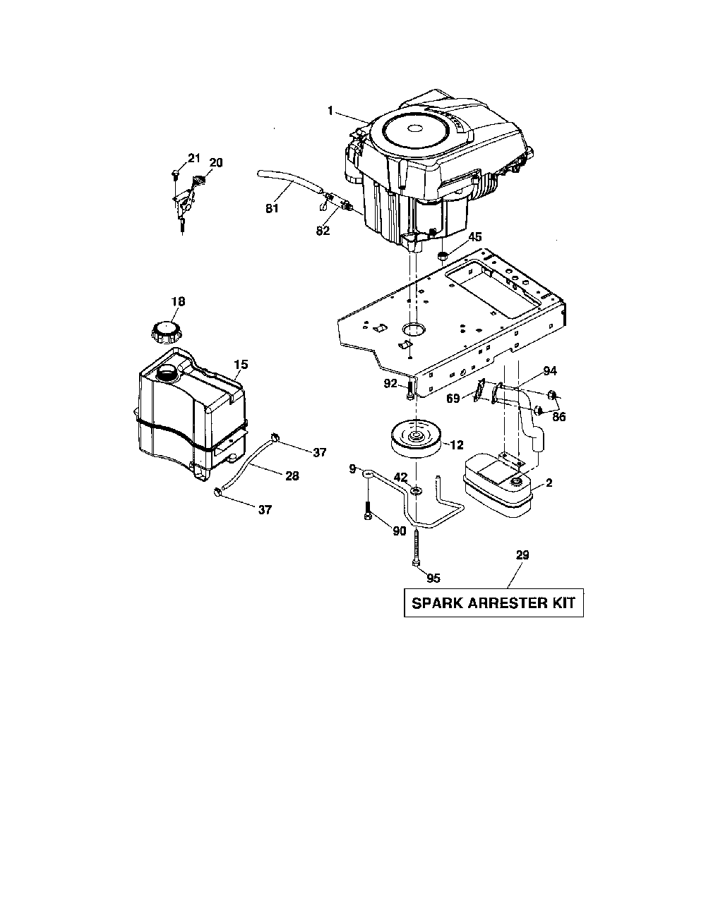 Engine Diagram and Parts List for 96042000900  Poulan Lawn Tractor