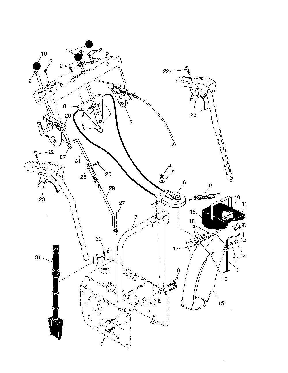 Control panel/discharge chute Diagram and Parts List for 96192000400  Poulan Snow Blower