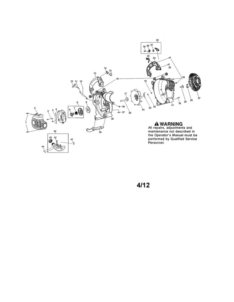 Handle/Impeller/Scroll Diagram and Parts List for BVM210VS TYPE 4 Poulan Leaf Blower / Vacuum