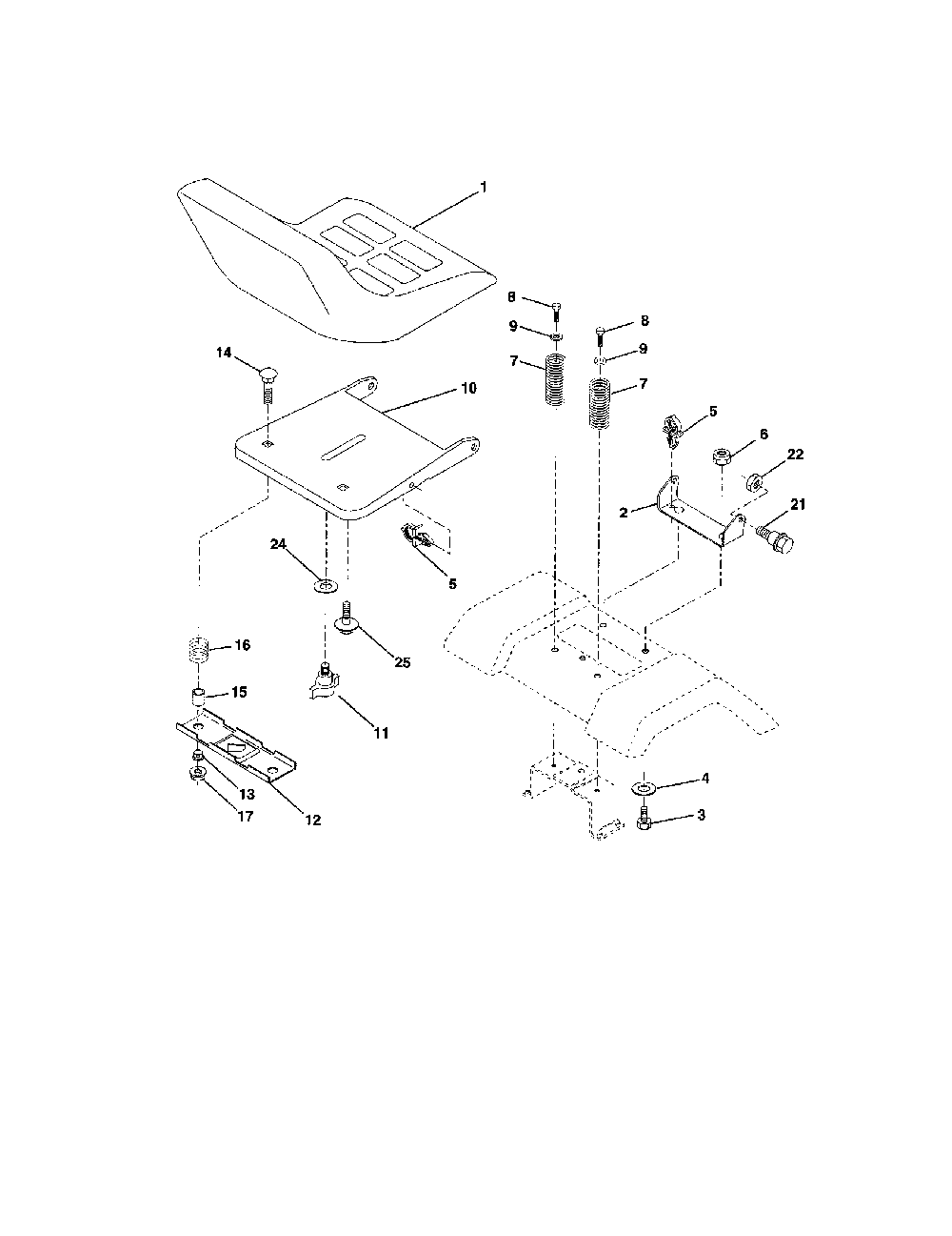 Seat assembly Diagram and Parts List for 917279870  Poulan Lawn Tractor