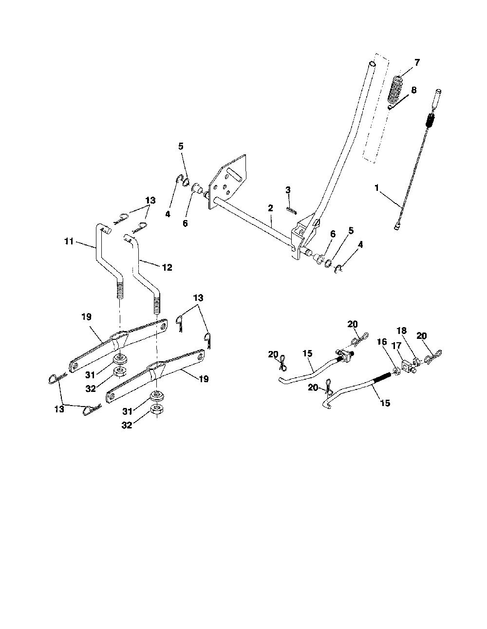 Mower lift Diagram and Parts List for 96012008900  Poulan Lawn Tractor