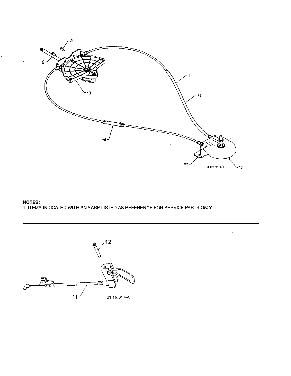 Lever/cable rotator/steer cable Diagram and Parts List for PR624ES-96198004603  Poulan Snow Blower