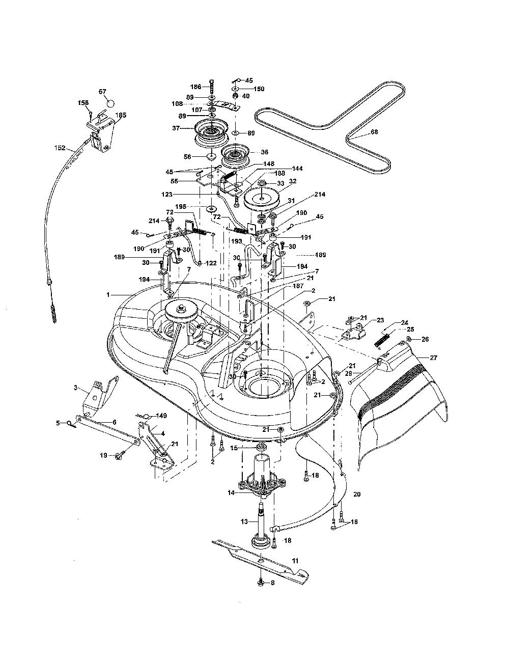 Mower deck Diagram and Parts List for 96016001800  Poulan Lawn Tractor