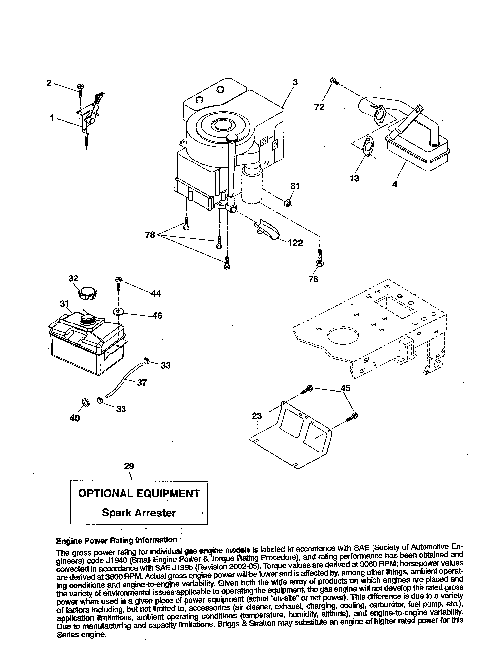 Engine Diagram and Parts List for 96016002400  Poulan Lawn Tractor