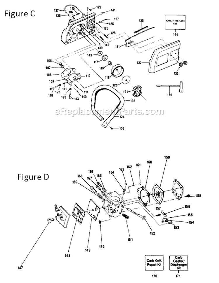 Page C Diagram and Parts List for 3000CB  Poulan Chainsaw