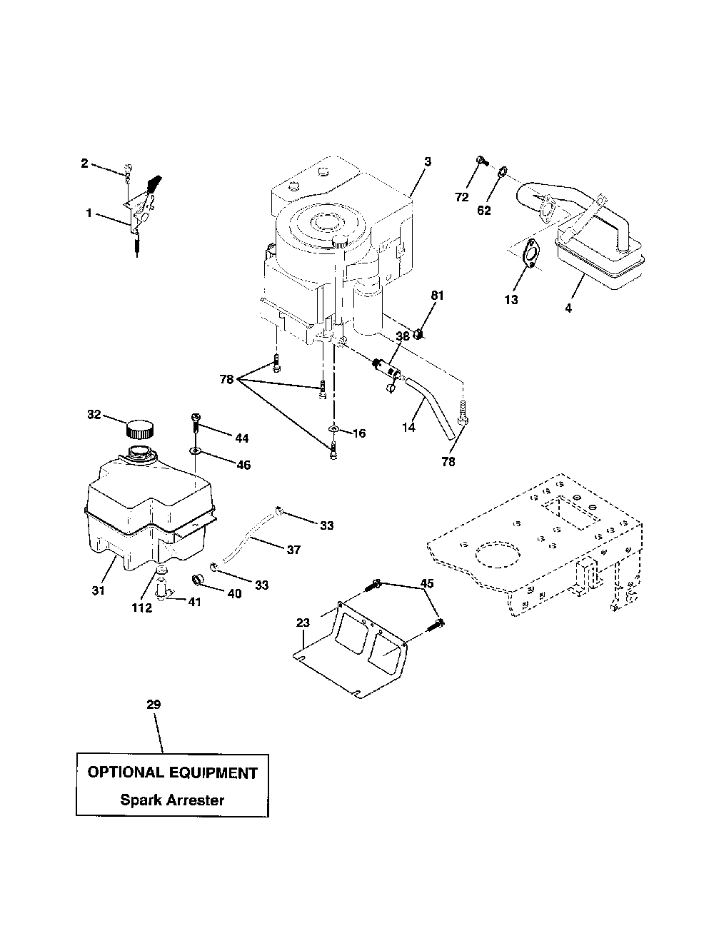 Engine Diagram and Parts List for 917279870  Poulan Lawn Tractor