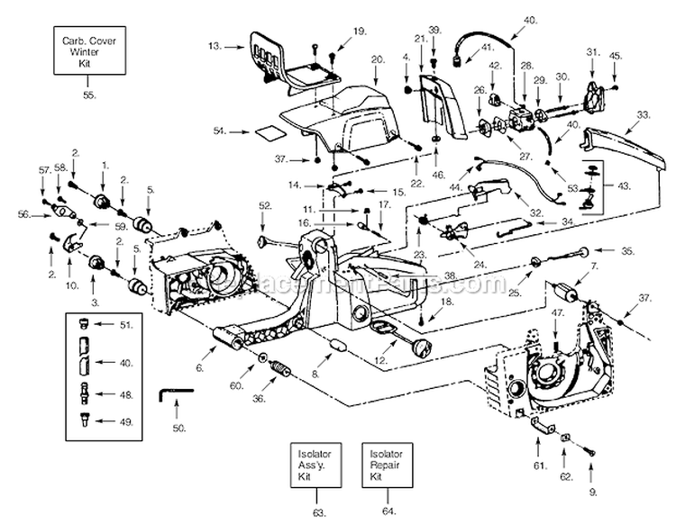 Page B Diagram and Parts List for 305  Poulan Chainsaw