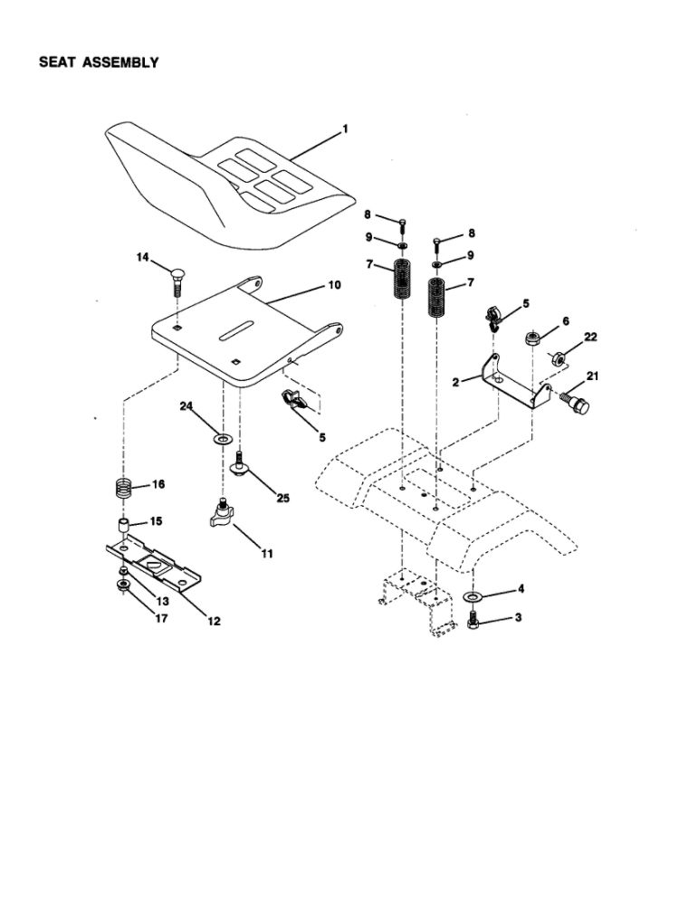 Seat Assembly Diagram and Parts List for 917279820  Poulan Lawn Tractor