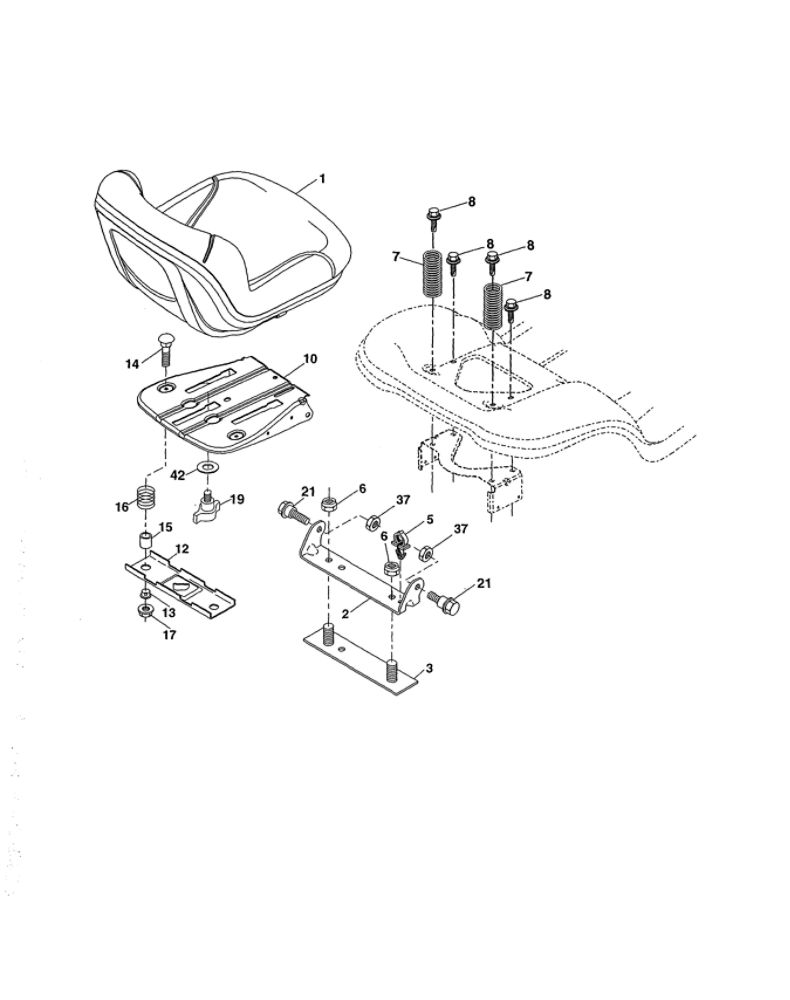 Seat Diagram and Parts List for 96042015300  Poulan Lawn Tractor