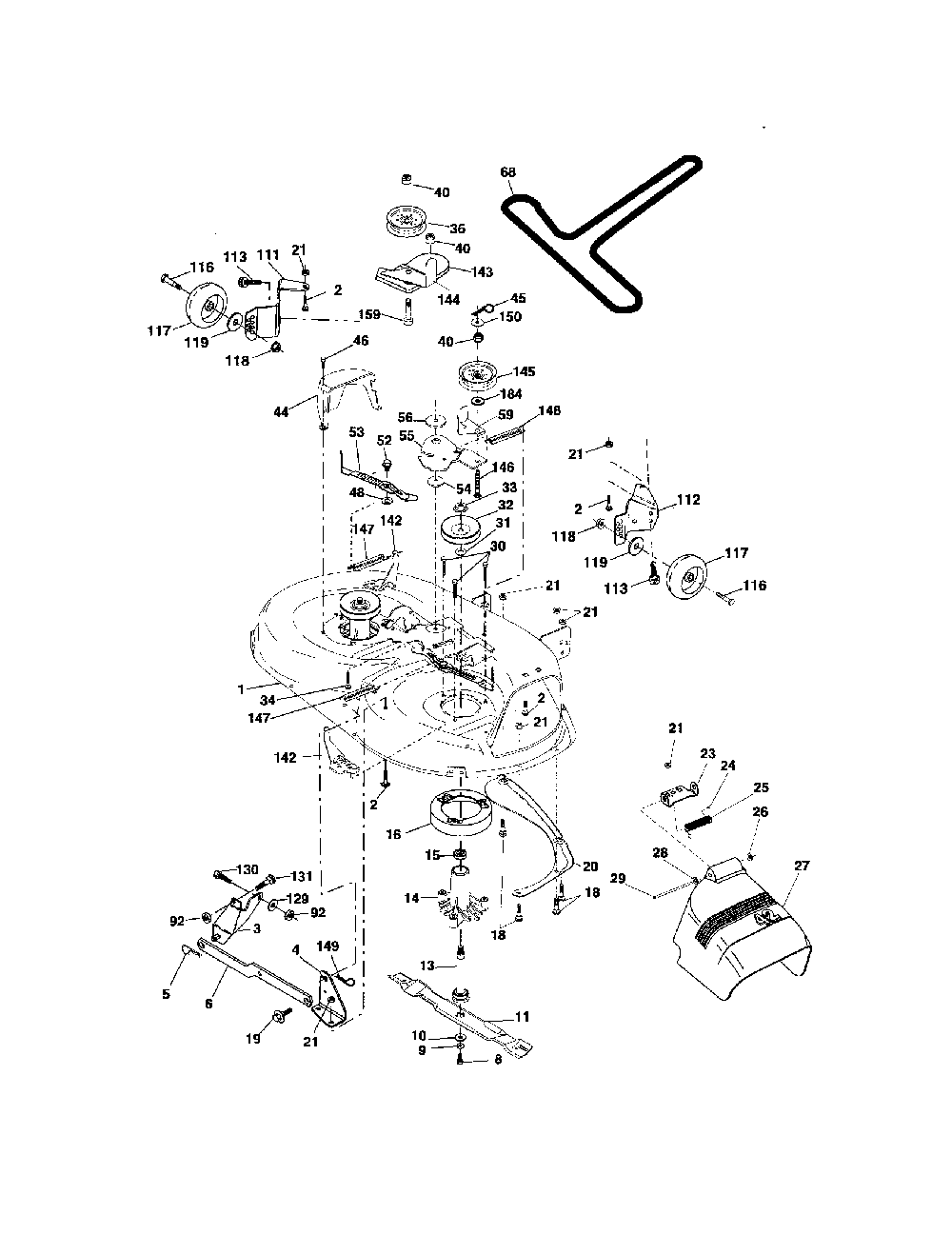 Mower deck Diagram and Parts List for BB24H42YT  Poulan Lawn Tractor