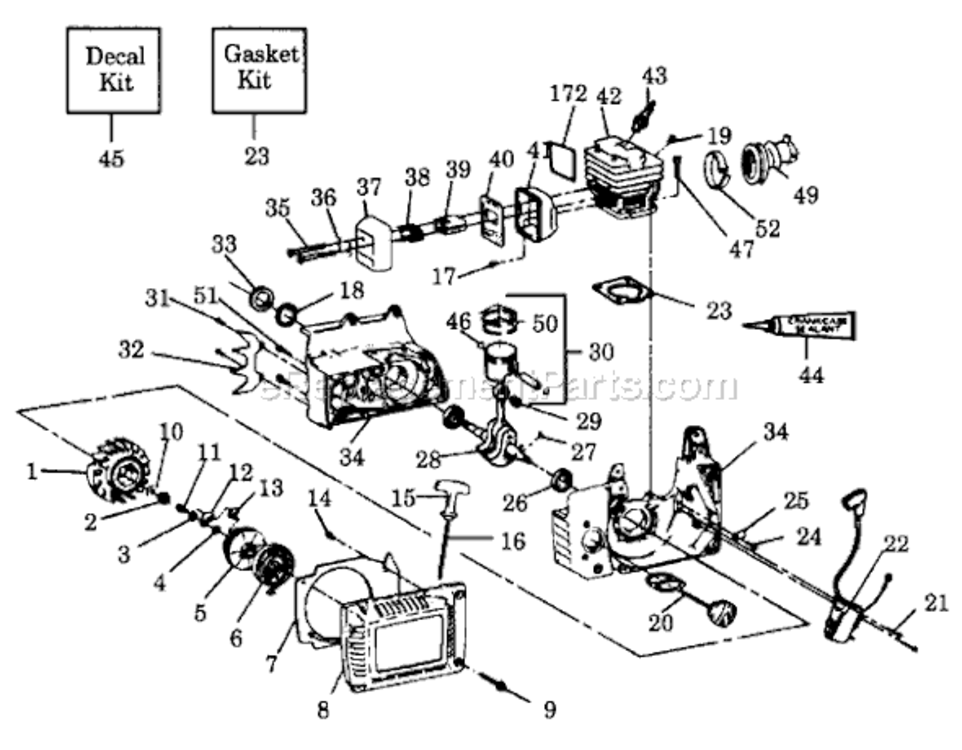 Page A Diagram and Parts List for 3300  Poulan Chainsaw