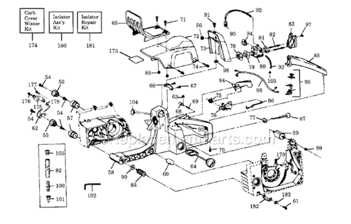 Page B Diagram and Parts List for 3300  Poulan Chainsaw