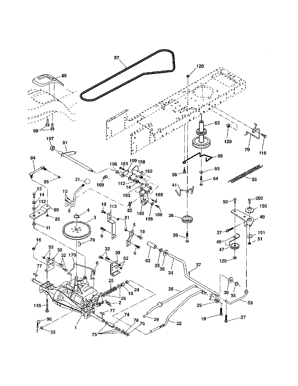 Drive Diagram and Parts List for 96016002400  Poulan Lawn Tractor