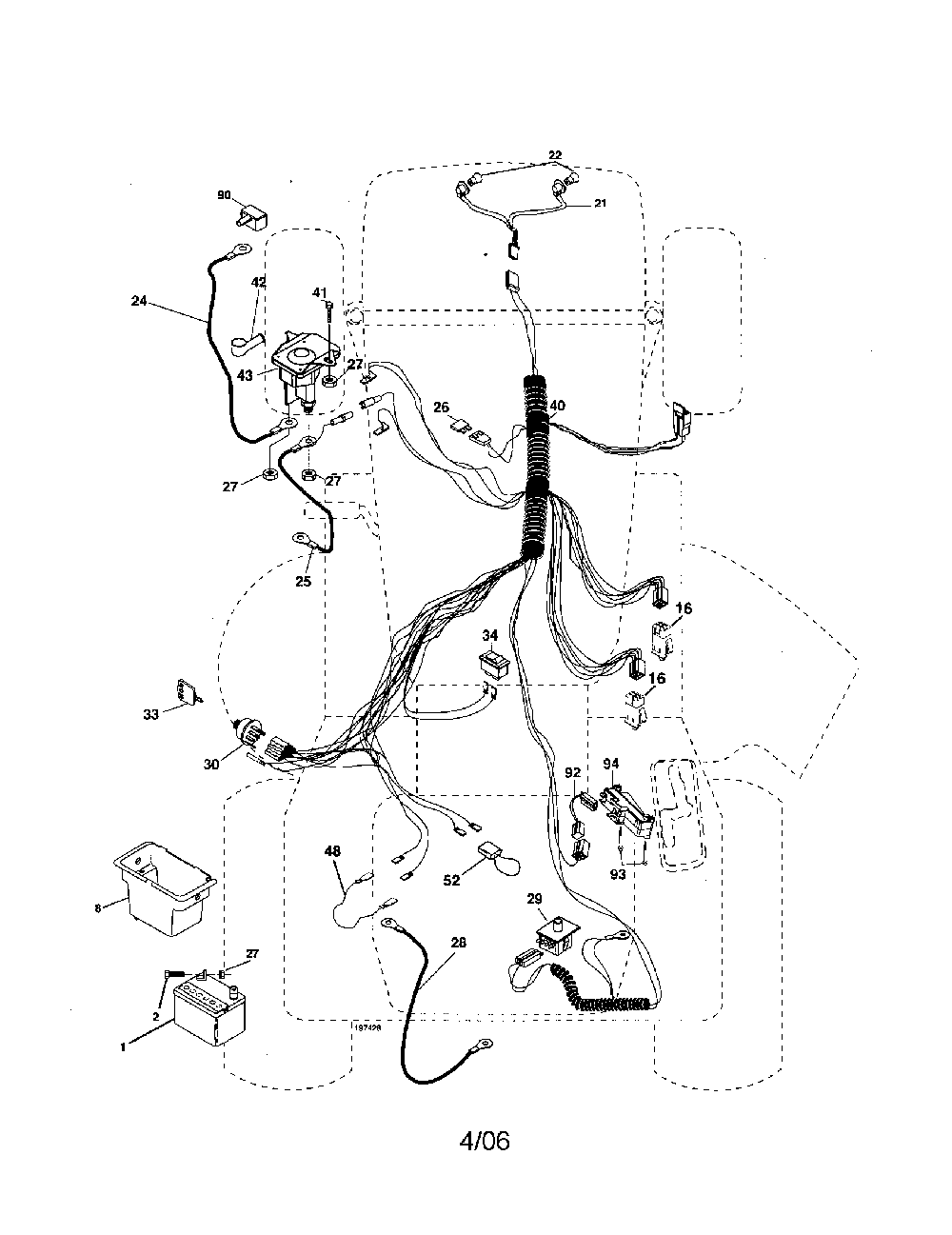 Electrical Diagram and Parts List for 96012006000  Poulan Lawn Tractor