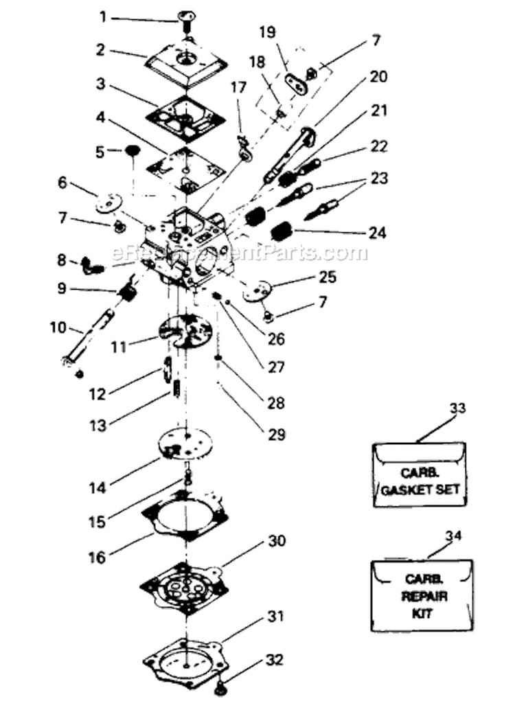 Page B Diagram and Parts List for 3400  Poulan Chainsaw