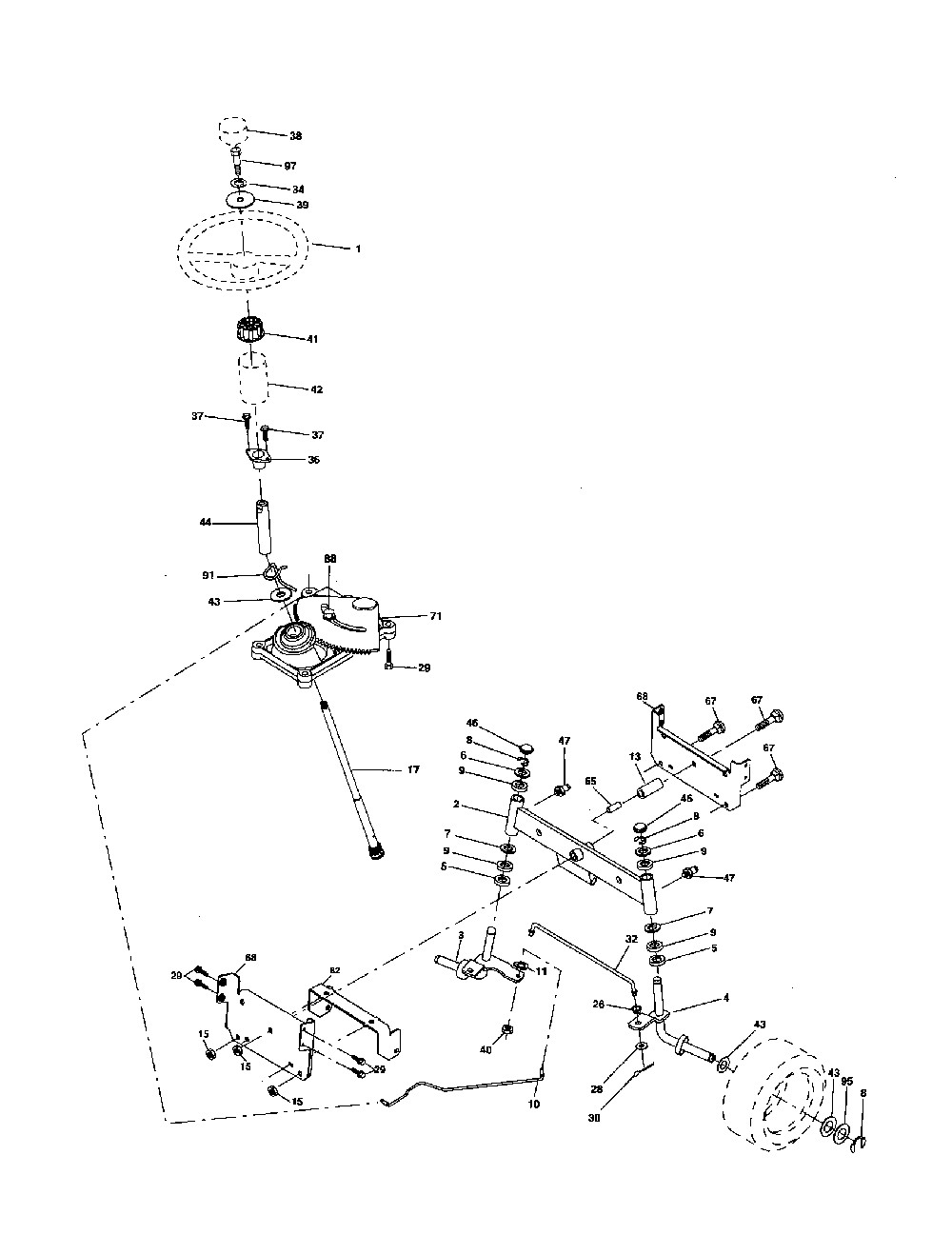 Steering assembly Diagram and Parts List for HD20H42  Poulan Lawn Tractor