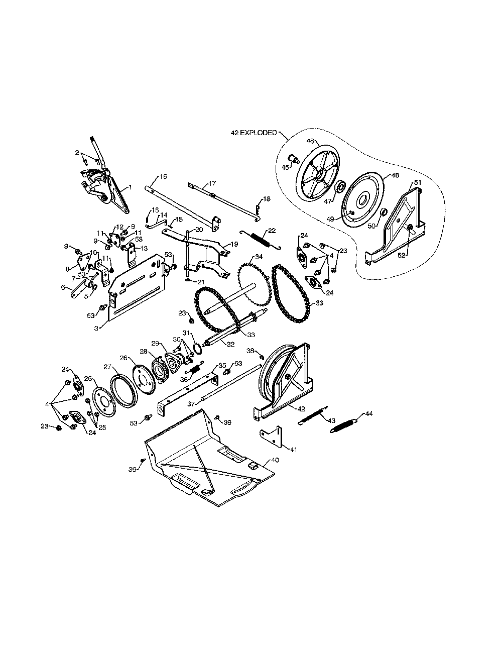 Drive Diagram and Parts List for 96192002901  Poulan Snow Blower