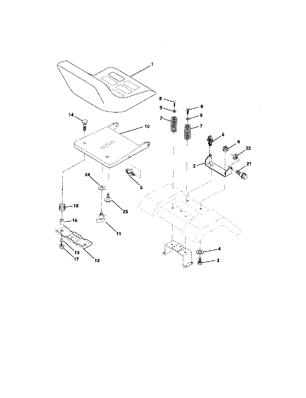 Seat assembly Diagram and Parts List for 96012001501  Poulan Lawn Tractor