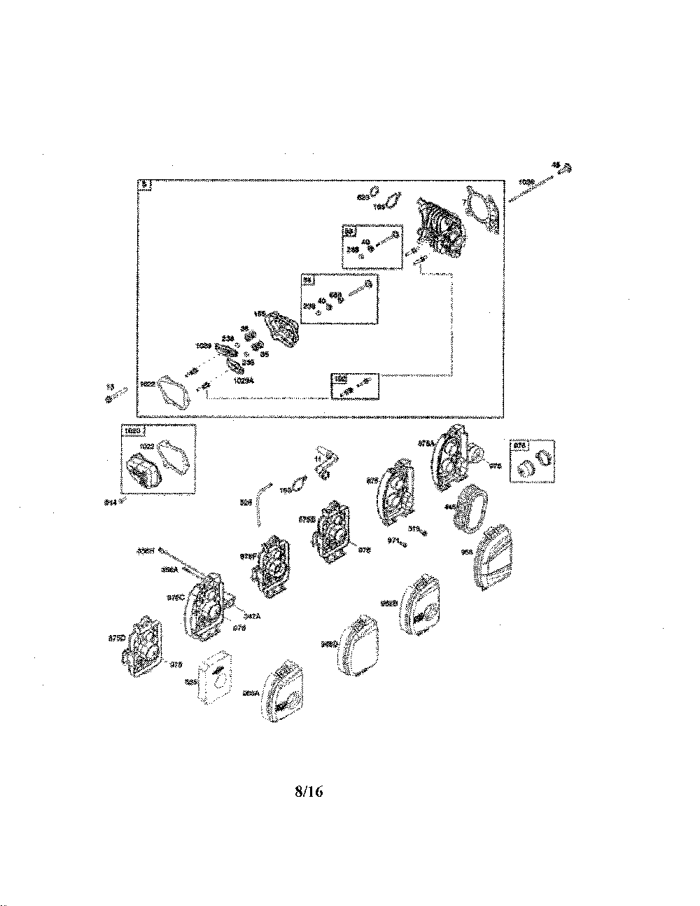 Air cleaner/head-cylinder Diagram and Parts List for 96132007902  Poulan Lawn Mower