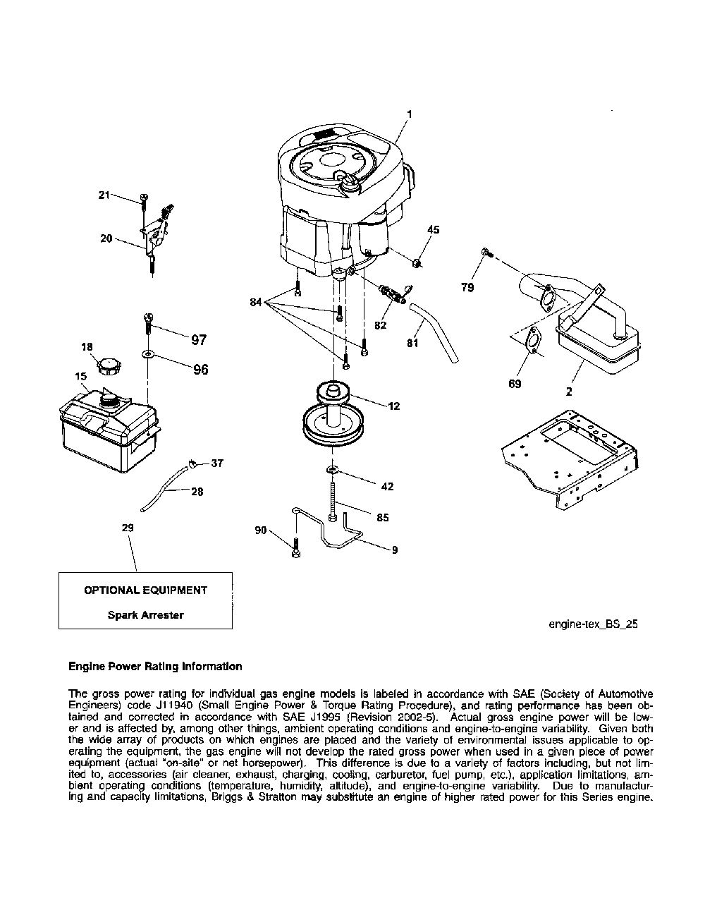 Engine Diagram and Parts List for 96042010700  Poulan Lawn Tractor