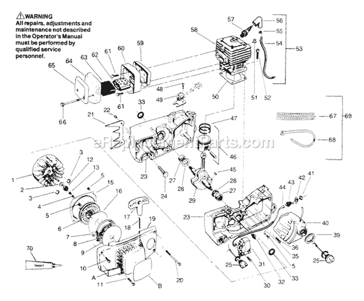Page D Diagram and Parts List for 3700  Poulan Chainsaw