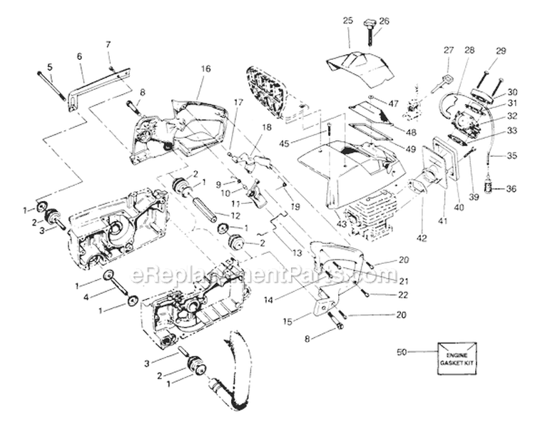 Page E Diagram and Parts List for 3700  Poulan Chainsaw