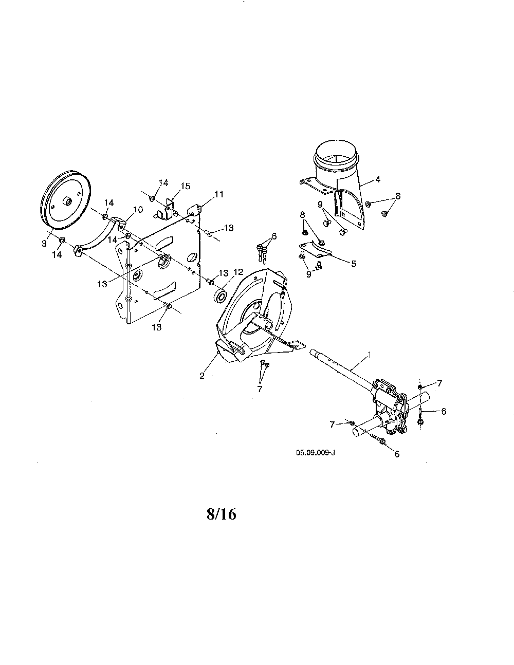 Impeller assembly & gearbox Diagram and Parts List for 96192009101  Poulan Snow Blower