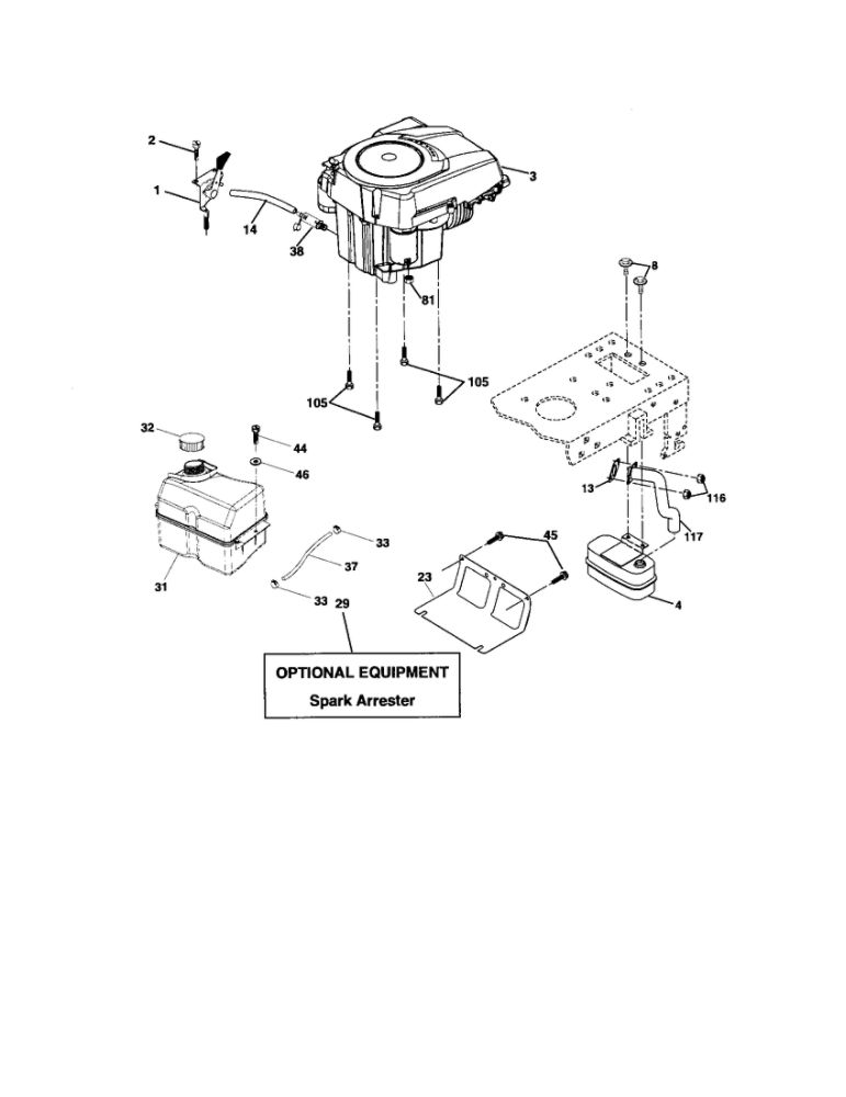 Engine Diagram and Parts List for PK1942YT  Poulan Lawn Tractor