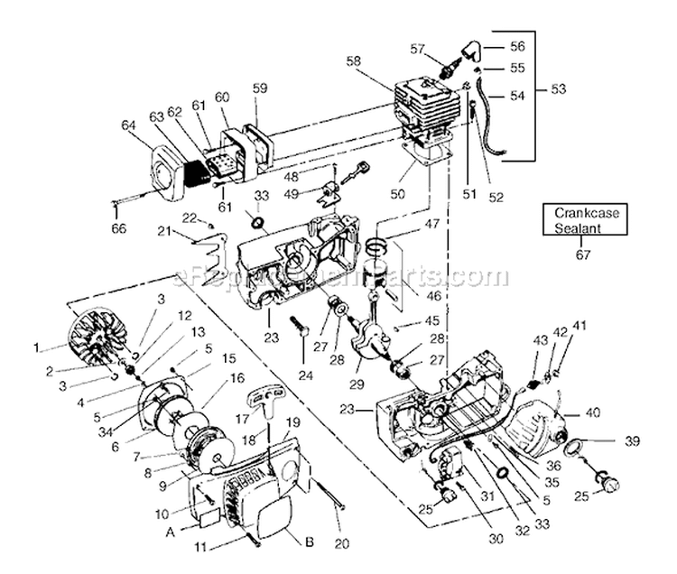 Page A Diagram and Parts List for 3800  Poulan Chainsaw