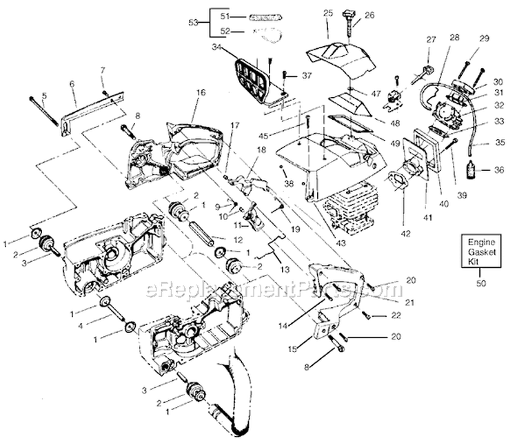 Page B Diagram and Parts List for 3800  Poulan Chainsaw